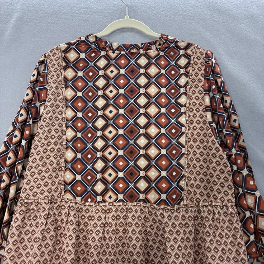 Hailey & Co Geometric Brown & Orange Tiered Ruffle Dress SZ 3XL Boho, Peasant - Picture 7 of 12
